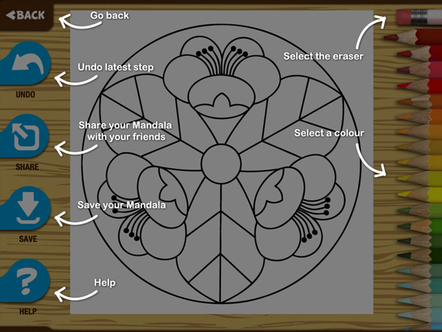 appli coloriage de mandalas -le menu